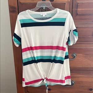 Colorful Striped Knot-Front Tee by Hailey & Co.